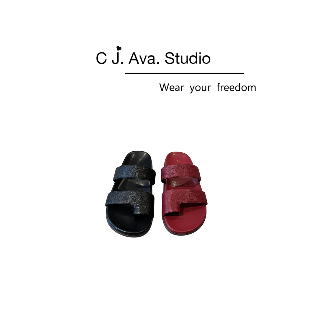 【CJ.Ava Studio】舒适简约露趾平底二字拖