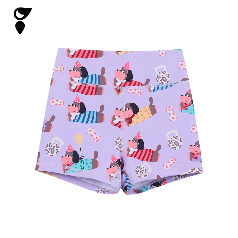 HARDSHIP｜腊肠狗 硬拉健身弹力健身裤 紫色小狗印花女子花花短裤