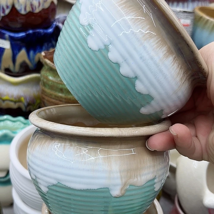 多肉绿植陶瓷花盆9.9包邮，有孔