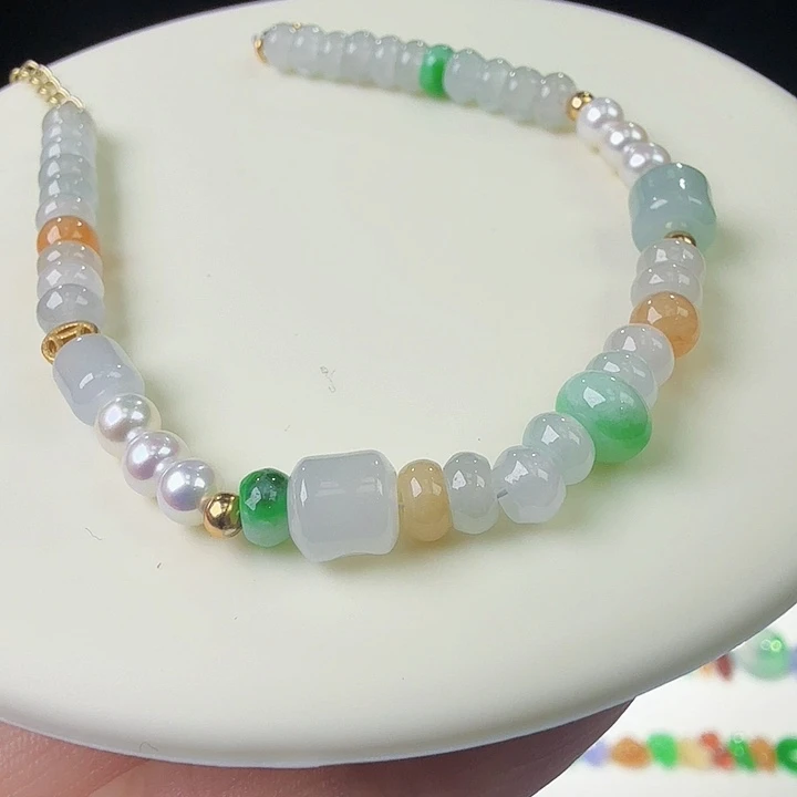 翡翠未镶嵌手串手串多彩