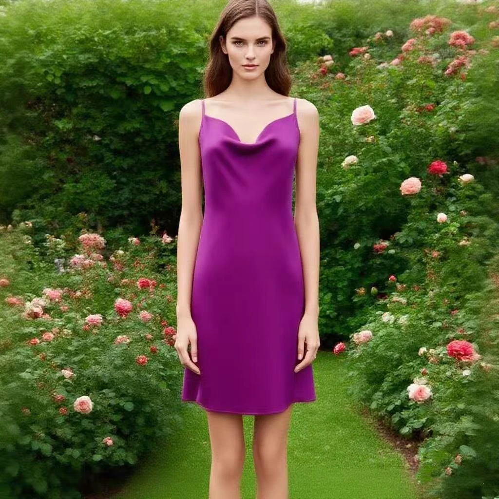 【100桑蚕丝】暮色时光家居服桑蚕丝荡领吊带裙真丝裙 D029