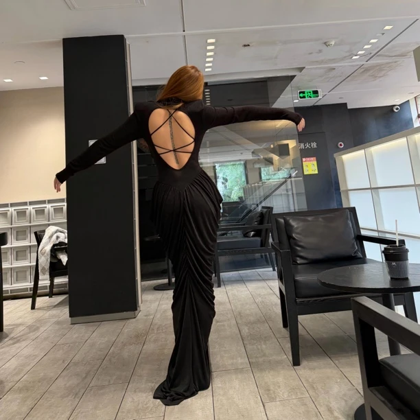 【Seven】月光爱心背褶皱弹力连衣裙波比长裙