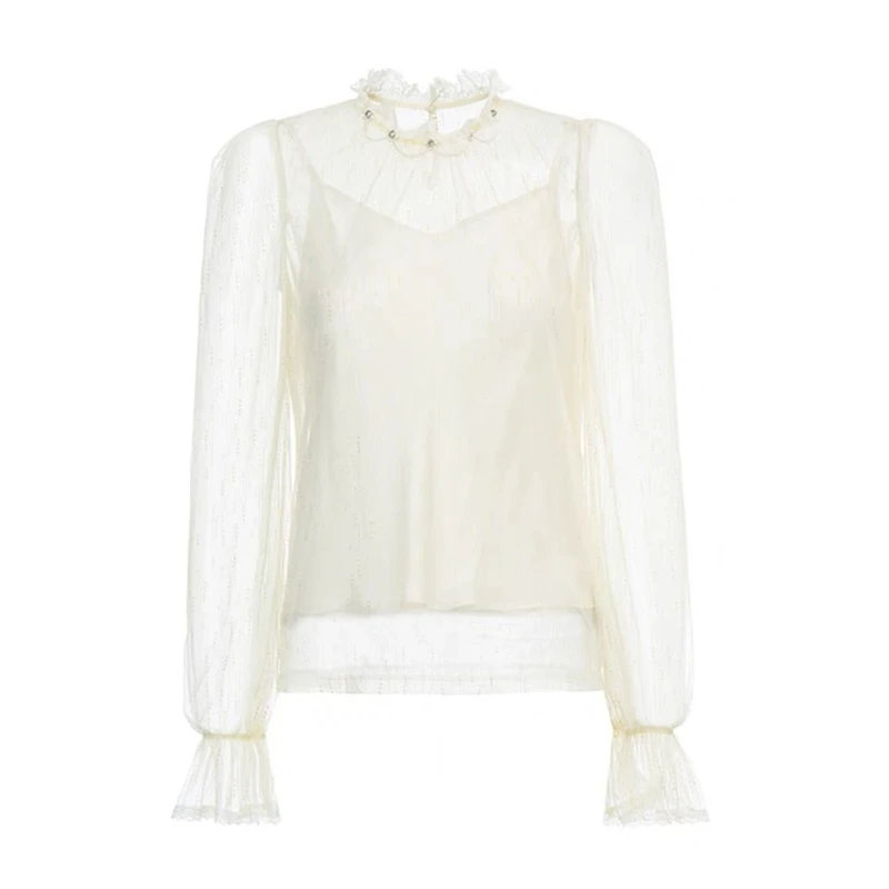 复古宫廷风百搭白色小众上衣ol气质时尚高级荷叶边夏季打底衫短款