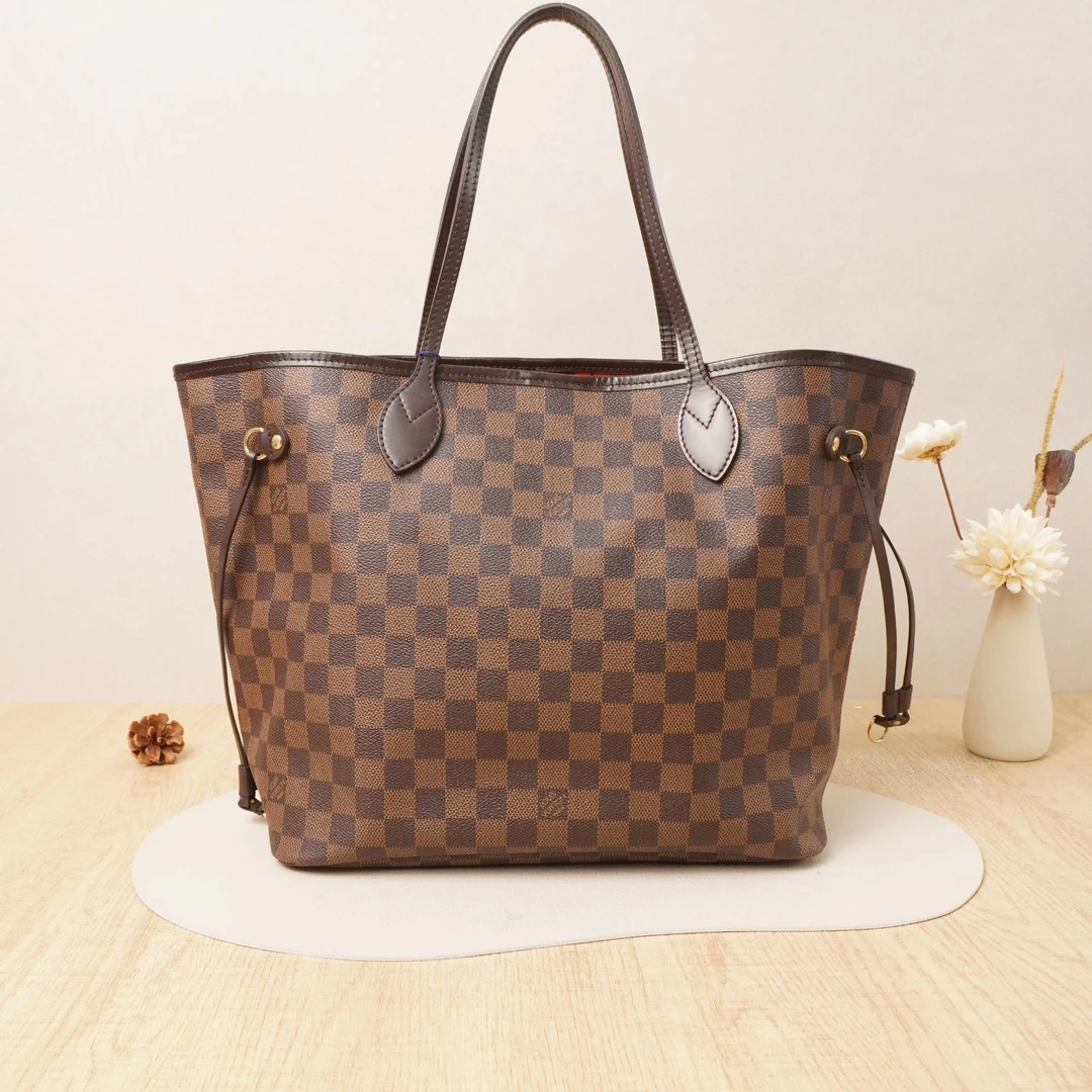 95新 LouisVuitton/路易威登 Neverfull中号棕棋盘格/DS025289