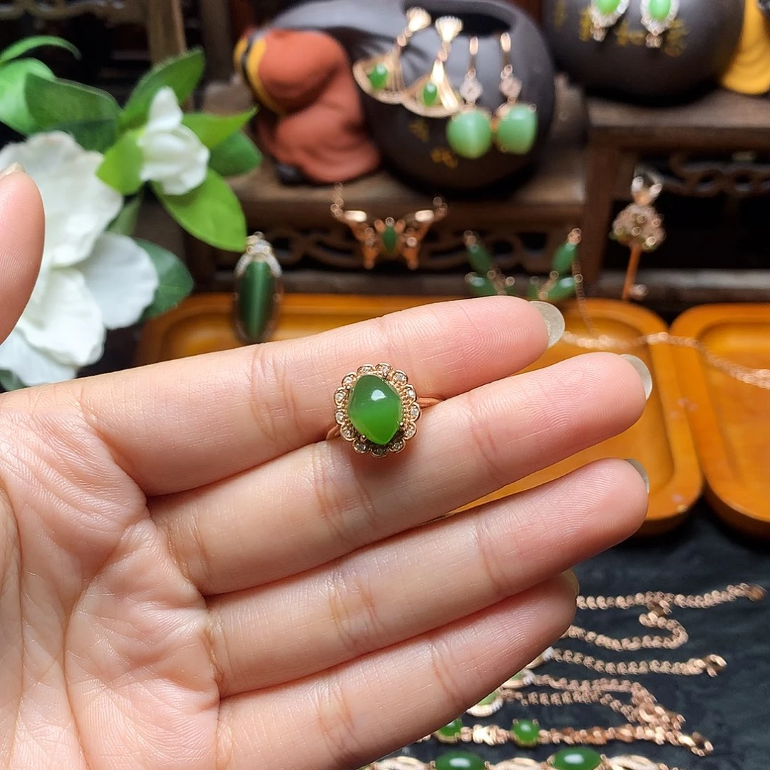 和田玉（碧玉）戒指银S925镶嵌