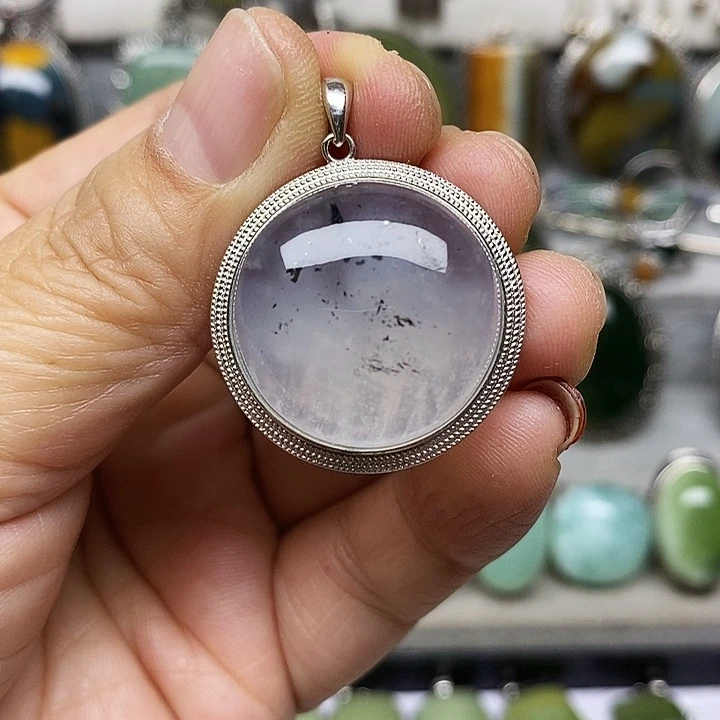 蛇纹石玉银S925镶嵌吊坠