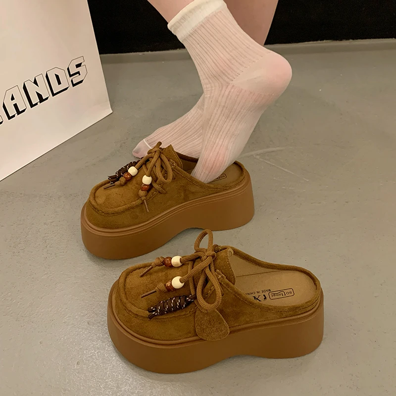 勃肯鞋女2025新款夏季外穿超火高级感袋鼠鞋一脚蹬懒人包头半拖鞋