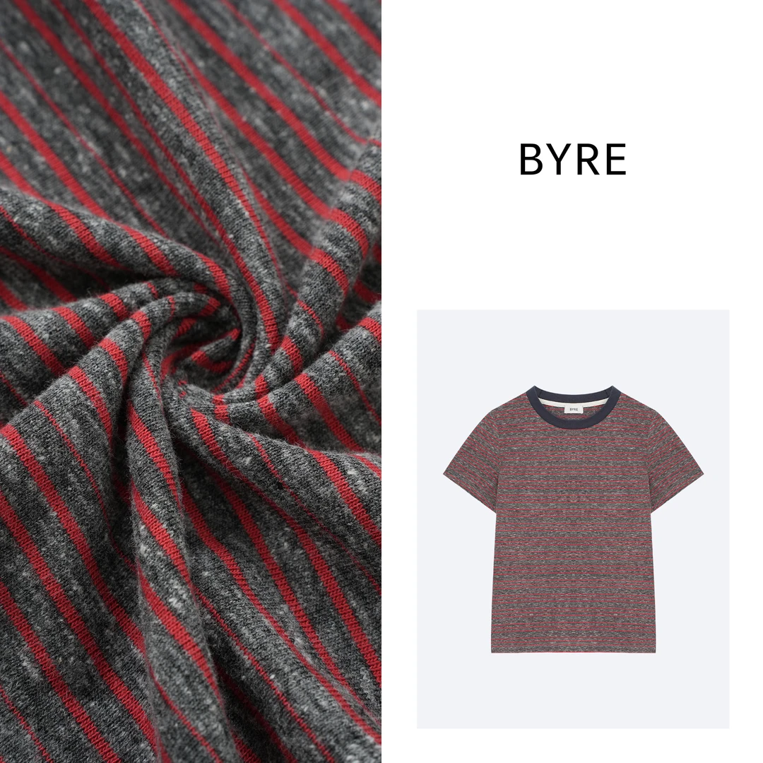 BY488 暗红色圆领短袖T恤【水洗】