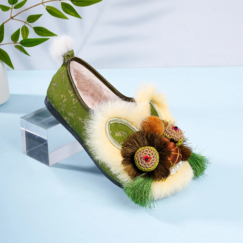 2025新款平底兔毛百搭保暖棉鞋虎头鞋中国风休闲鞋女 2022-318