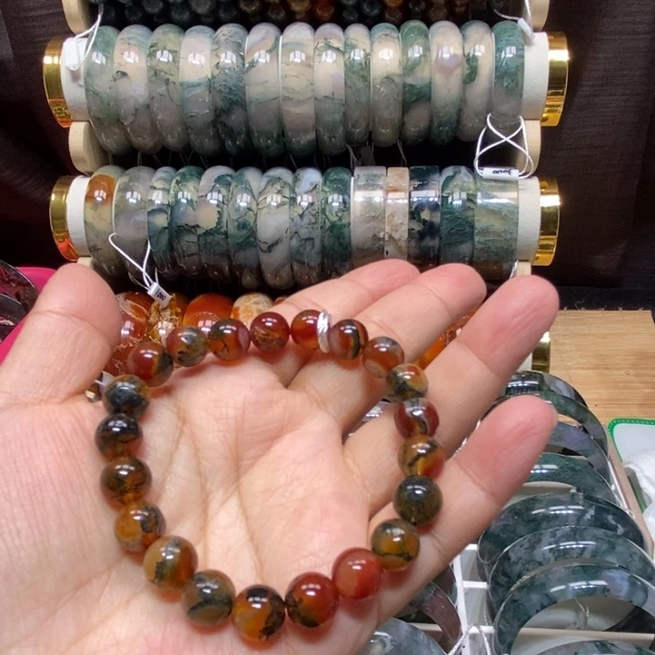 手镯玛瑙/玉髓未镶嵌红油水草卡10mm.