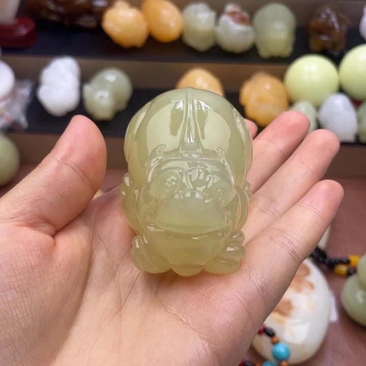 夜***带石材天然古青石手把件