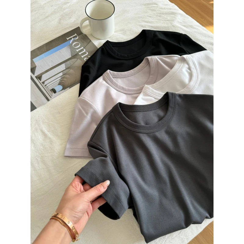 JMHH【极光】老虎针工艺短袖t恤女夏圆领宽松显瘦基础百搭套头上衣