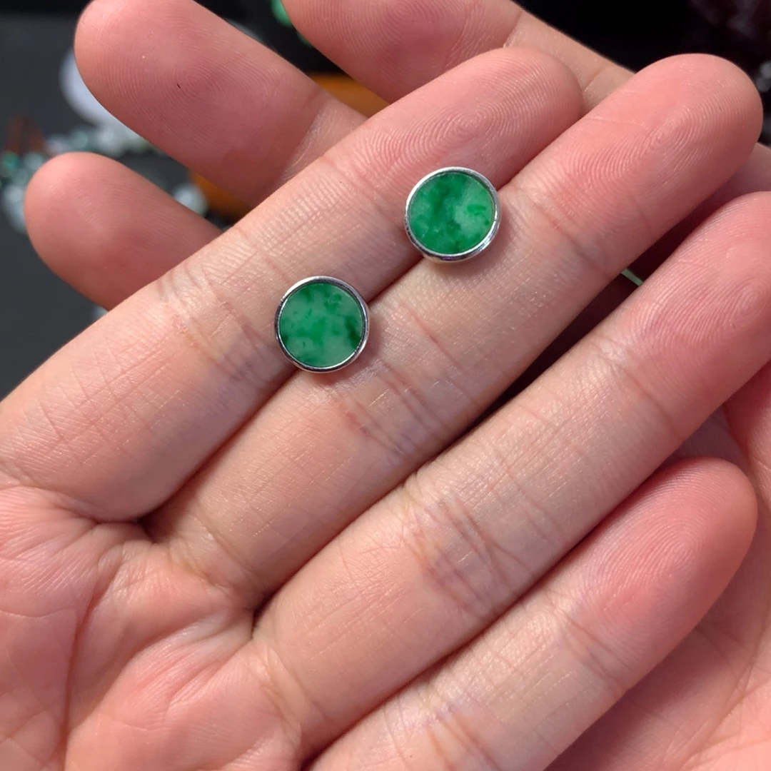翡翠银S925镶嵌耳饰小耳钉
