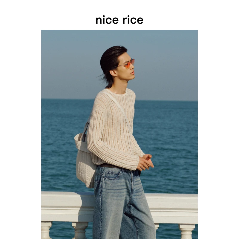 nice rice好饭 25春季新品棉麻混纺直身圆领镂空针织衫NHC05044