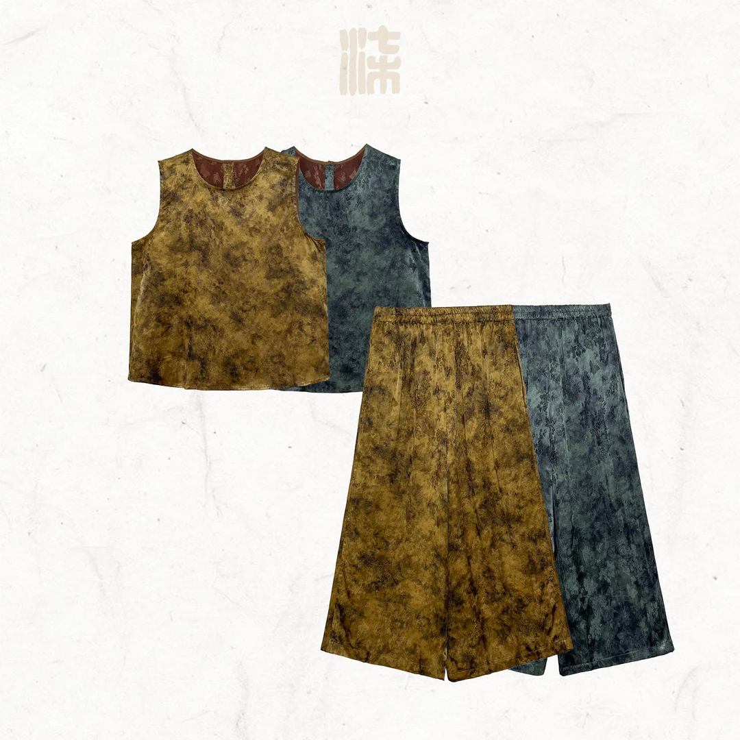 柒熹坊· 秋小姨推荐 暗纹人丝祥云纱古朴小镇风套装