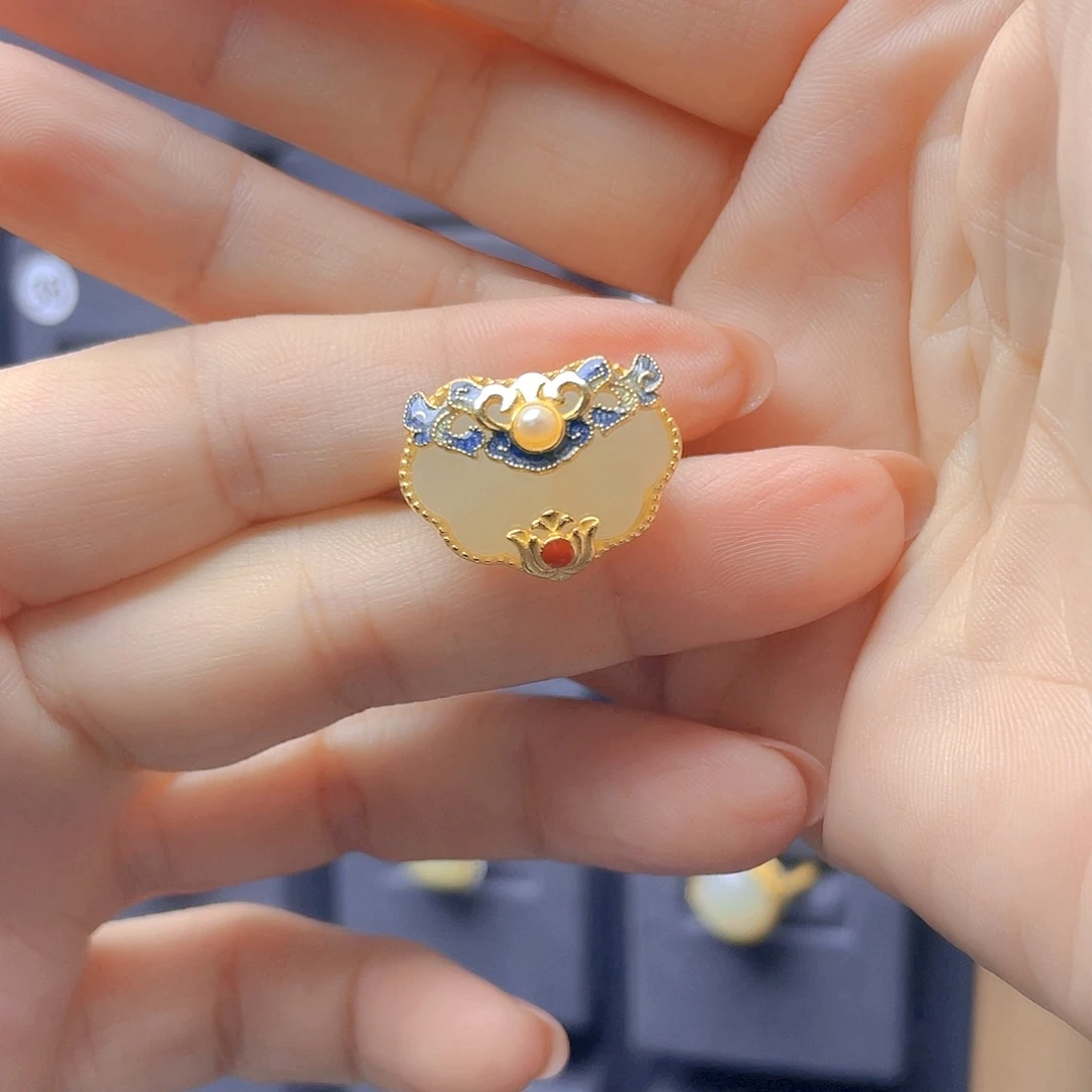 和田玉银S925镀金镶嵌戒指