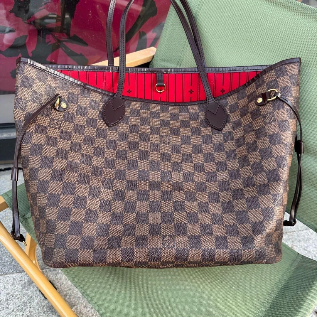 95新 LouisVuitton/路易威登 LV/棋盘格/涂层帆布拼牛皮/红色内衬