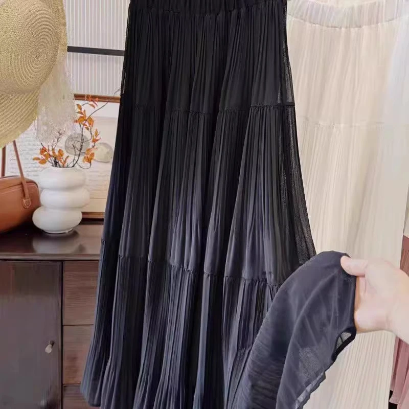 雪纺半身裙女夏季2025新款法式穿搭a字时尚高腰宽松显瘦大摆长裙