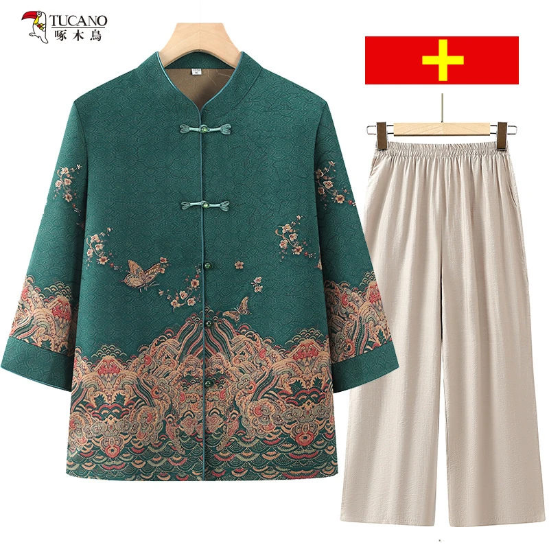 啄木鸟母亲节奶奶婚宴礼服外套中老年人气质夏装老人外婆长袖衬衫