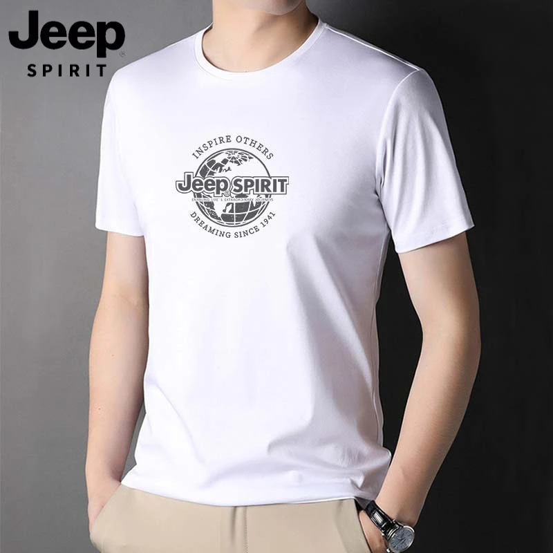 JEEPSPIRIT吉普夏季男士冰丝短袖T恤加大码运动上衣宽松圆领百搭