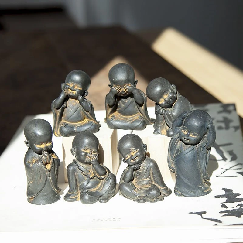 中式禅意和尚可爱小沙弥阿弥陀佛桌面茶玩人物摆件可养茶宠工艺品