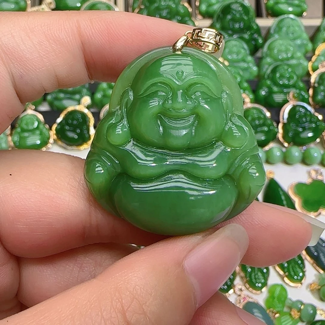 和田玉（碧玉）吊坠(不含链)18K金镶嵌