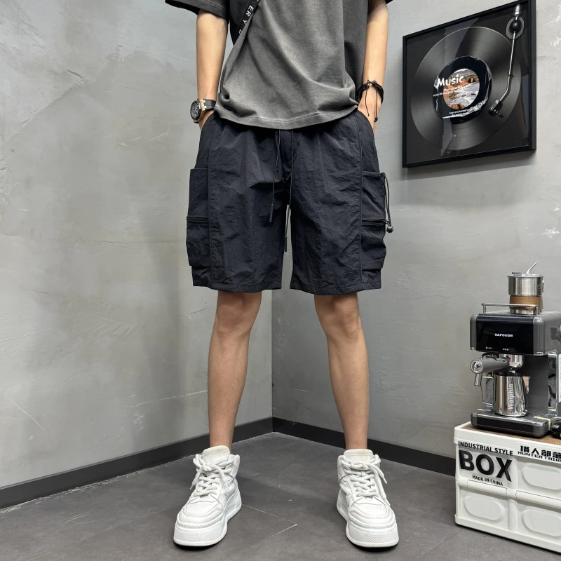 2025薄款男士休闲裤纯色短裤夏季大口袋工夏季男士IP口袋工装短裤