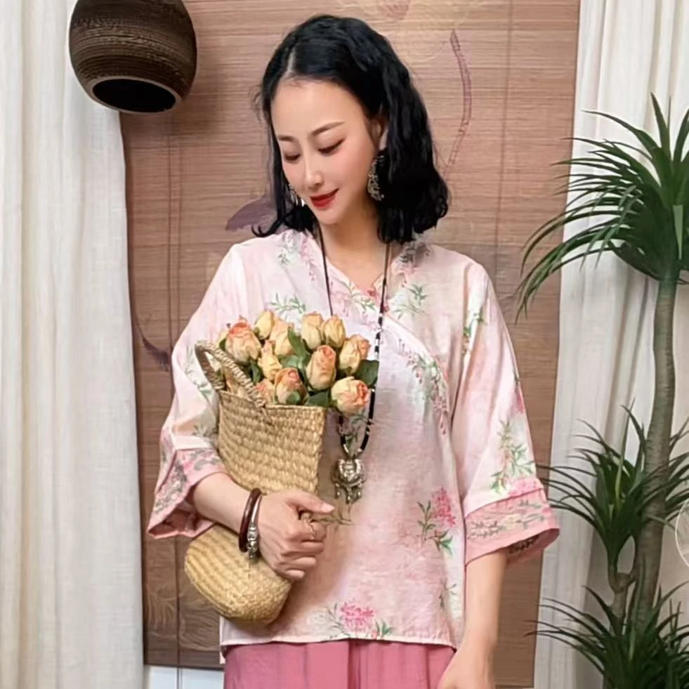 476-2新品正版高货两粒扣刺绣显瘦新中式百搭气质网红禅意风小衫
