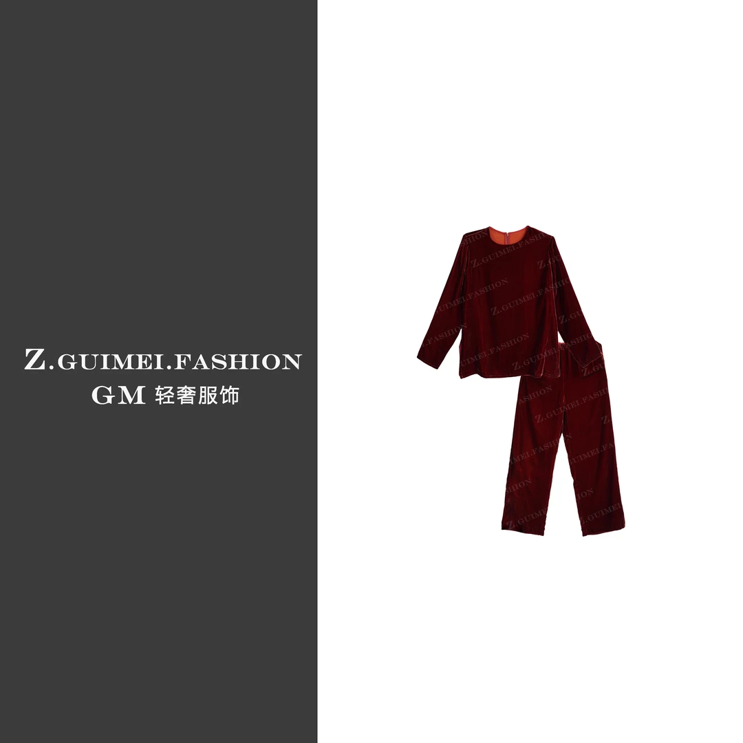 【肆姐高定】设计师款丝绒直筒裤套装XY2758