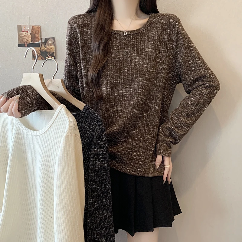 2025秋装新款胖mm大码女装韩系圆领宽松显瘦不规则针织上衣36169