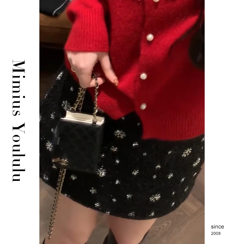 【mimius】七七 碎花刺绣A字百搭显瘦半身裙裤 F11272