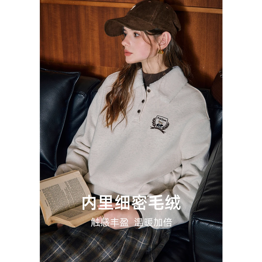 库恩玛维治愈系动漫翻领卫衣女装2025年冬季新款休闲宽松bf风外套