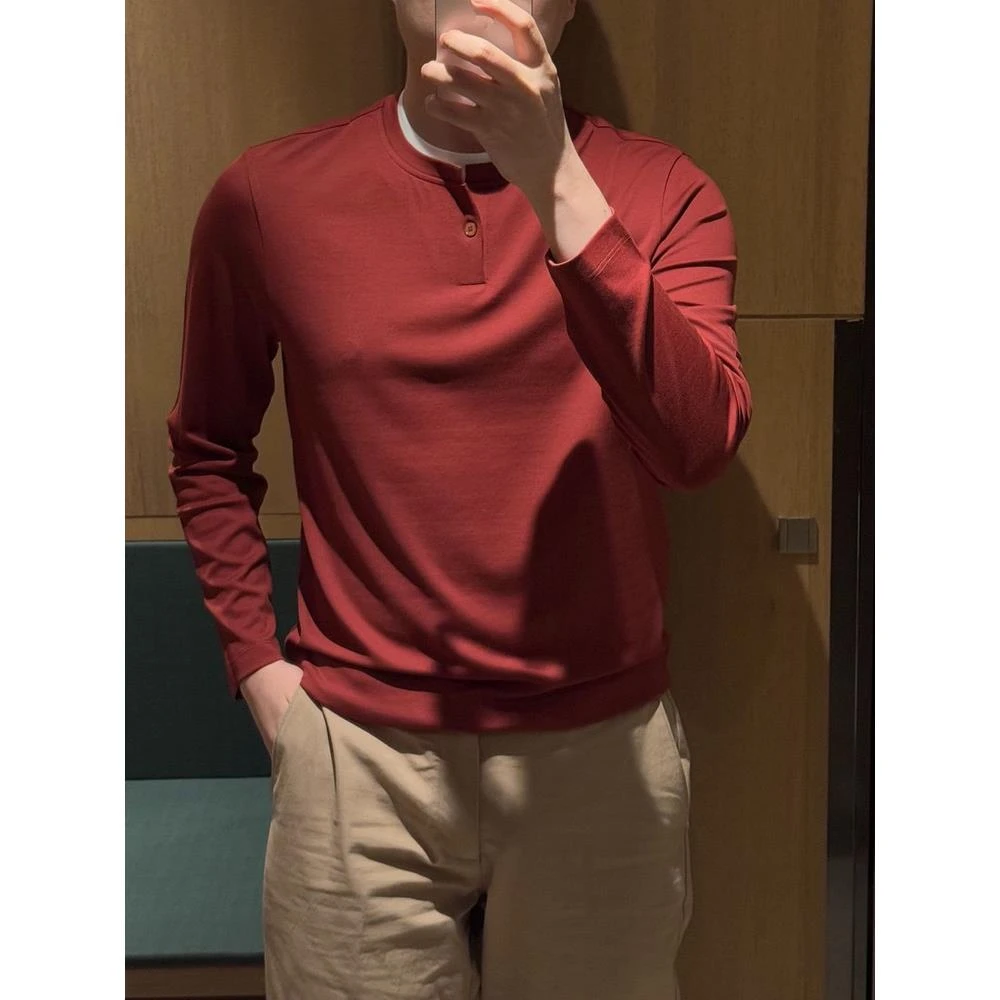 【Npkp&Victorit官方】2025秋季高品质亲肤舒适假两件红色长袖恤