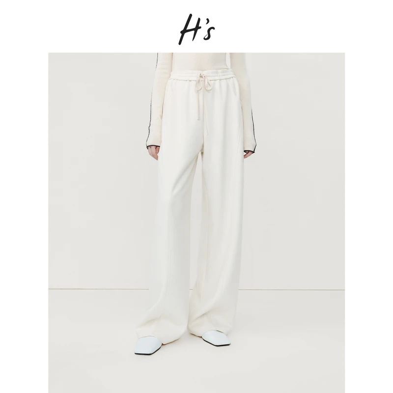 H'S白色裤子女25冬新款高级设计松弛感宽松休闲阔腿香蕉长裤卫裤