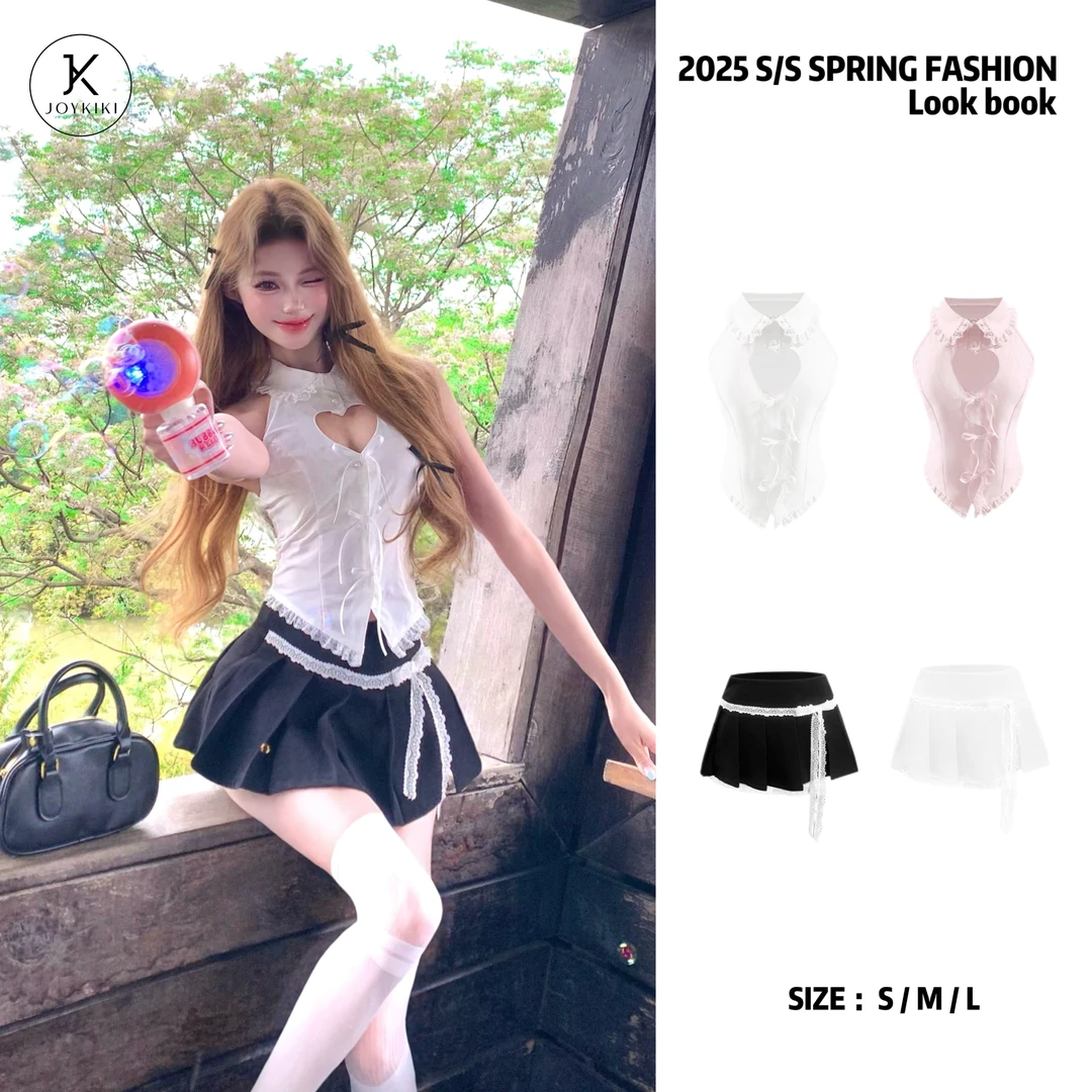 JOYKIKI金金【元英学妹】夏季纯欲辣妹蝴蝶结饰无袖挂脖套装J25A552