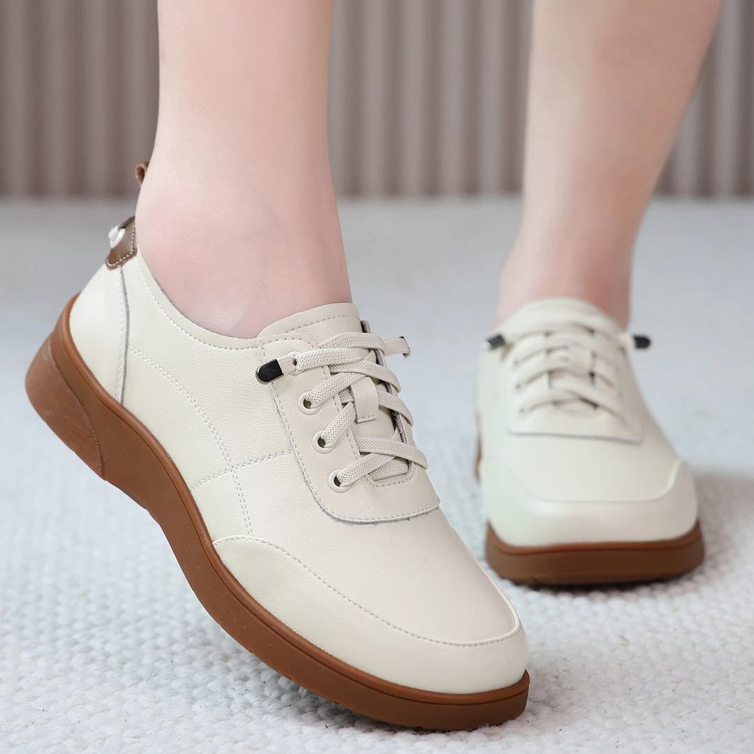 圆头乐福鞋春秋护士鞋单鞋女中老年妈妈鞋小白鞋软底久站不累平底