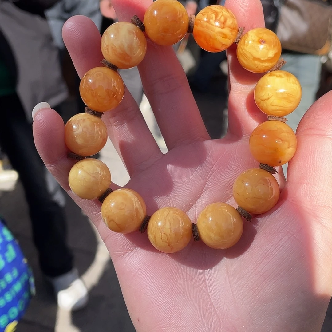 琥珀未镶嵌手链藏地朵朵蜜蜡饭圈