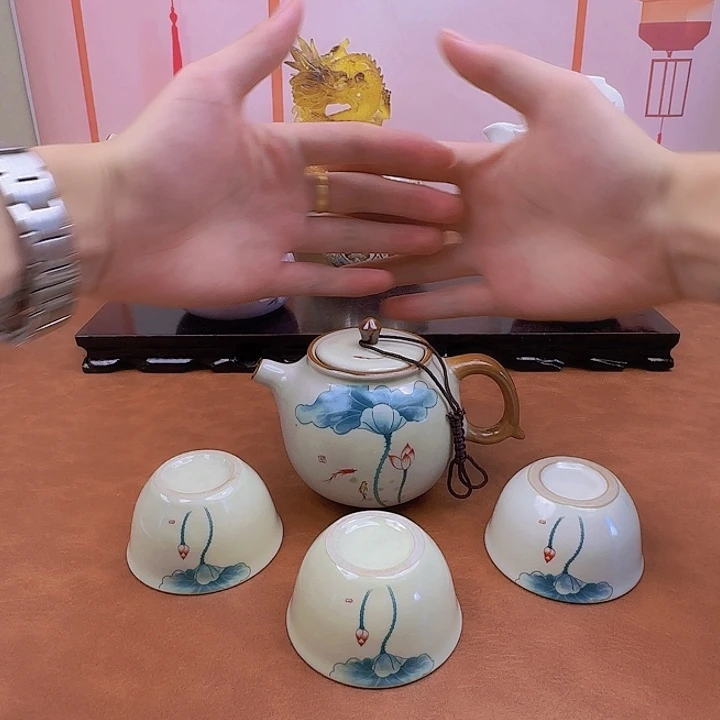 颜瓷茶器直播链接荷花一壶三杯