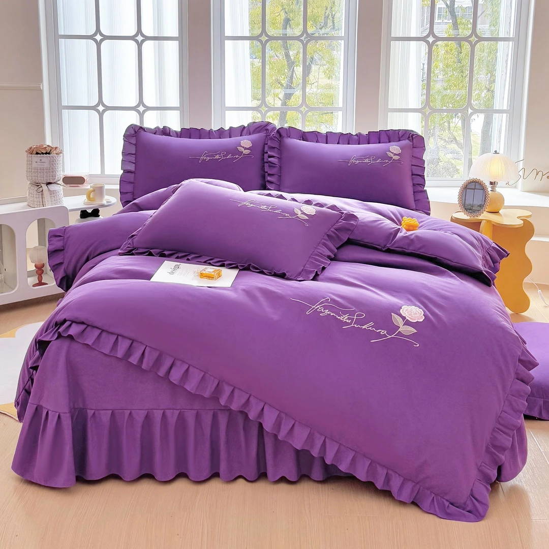 刺绣花边轻奢亲肤棉棉被罩单件高端花卉刺绣单被套床上用品4宿舍