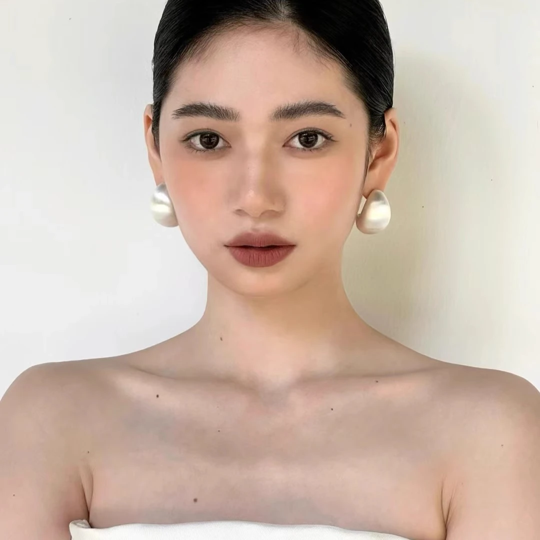 铜合金耳饰 法式复古宽面拉丝水滴耳环女轻奢高级感简约百搭耳钉