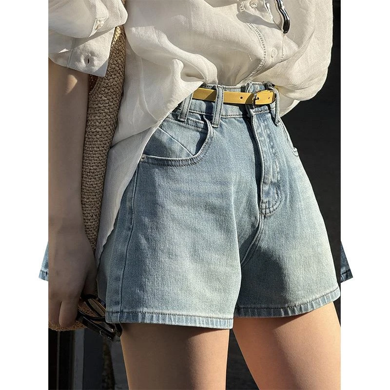 日杂风a字版古着牛仔短裤女老钱风阔腿裤夏天穿的薄款裤子牛仔裤