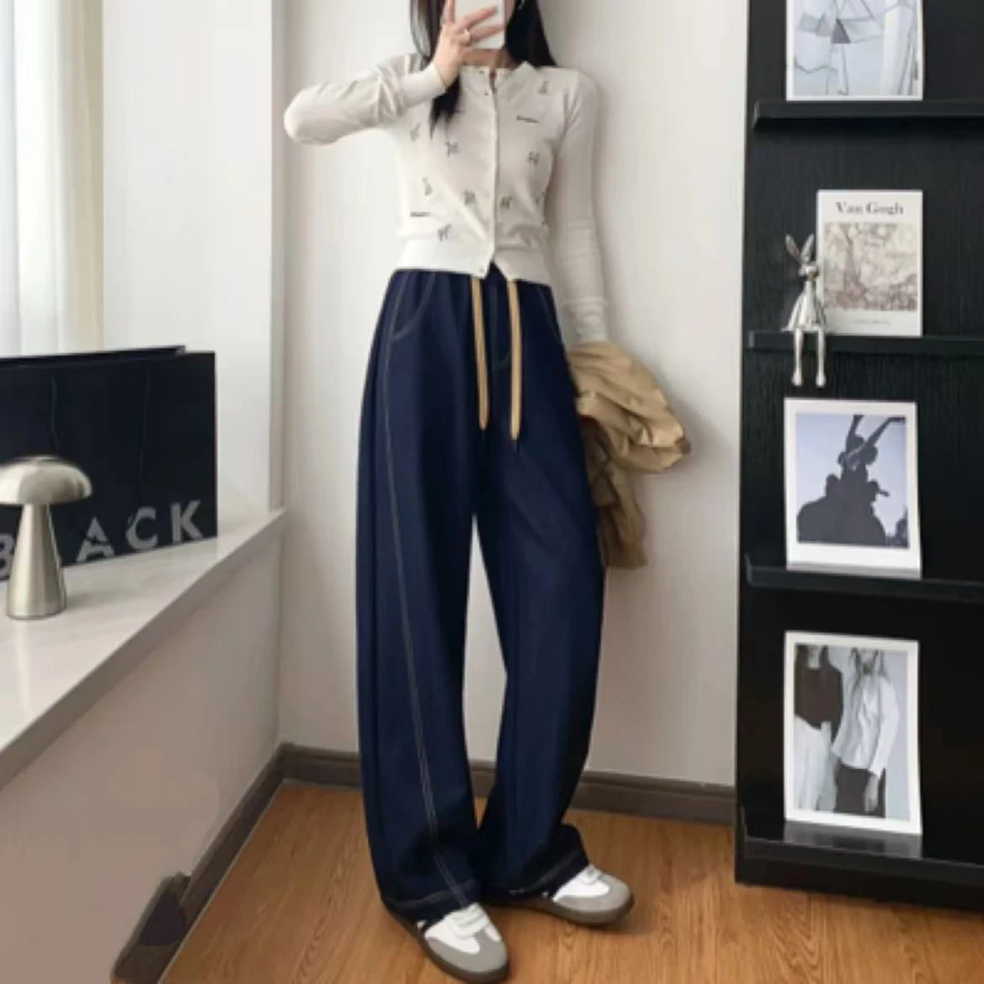 K2501伟百搭显瘦明线休闲牛仔裤女2025高腰遮腿型弯刀裤