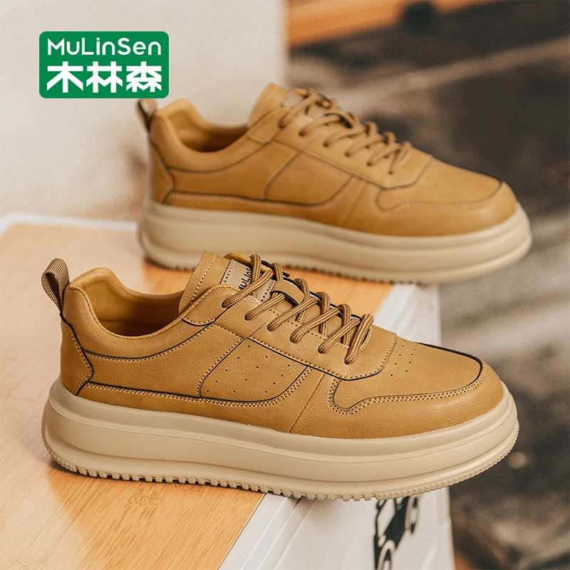 木林森板鞋男休闲舒适厚底工作男鞋2025新款低帮秋季小白运动潮鞋