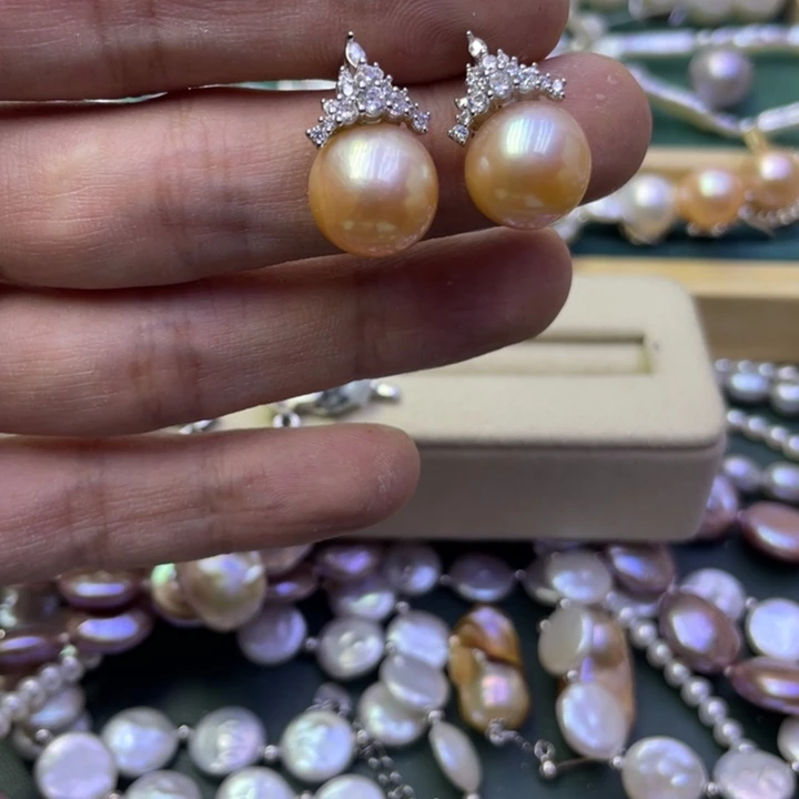 淡水珍珠耳饰银S925镶嵌七***N