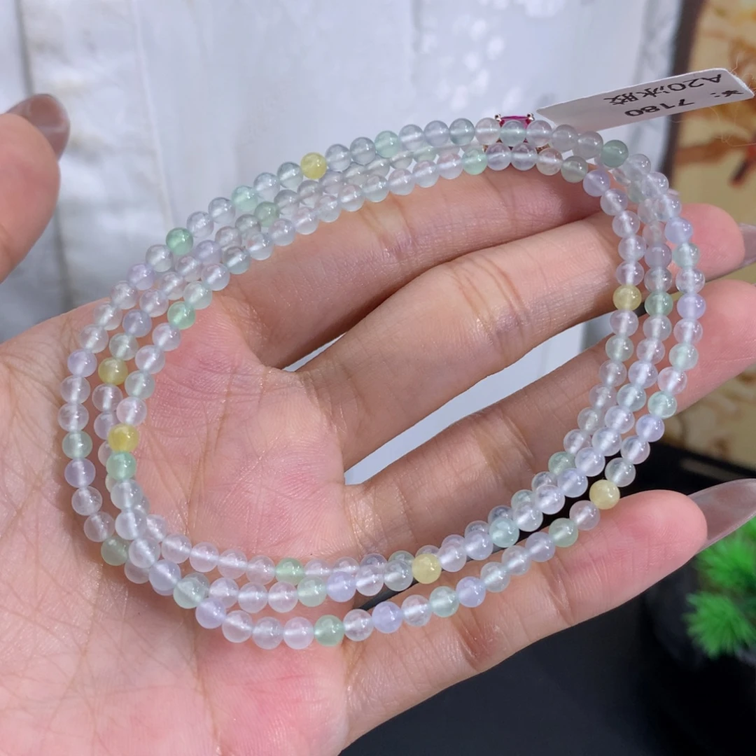 你***善翡翠未镶嵌手串卡3.5冰种马卡龙项链