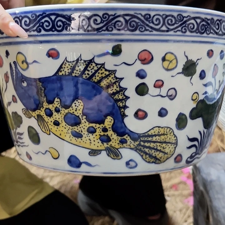 摆件景德镇高温陶瓷鱼藻纹