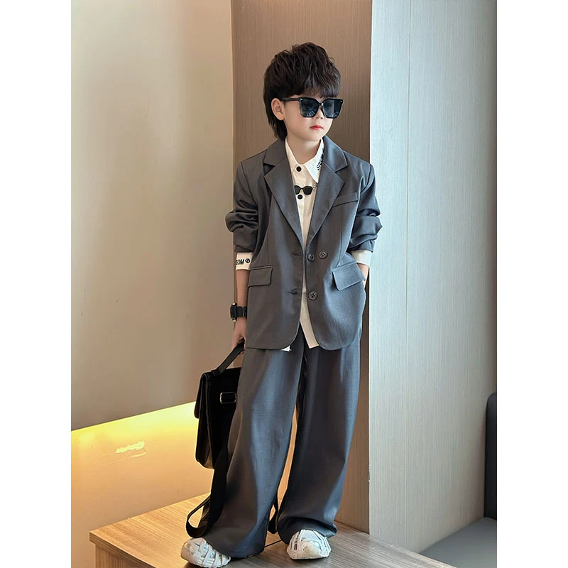 男童西服套装2025秋季新款儿童宽松欧版西装礼服中大童休闲西服潮
