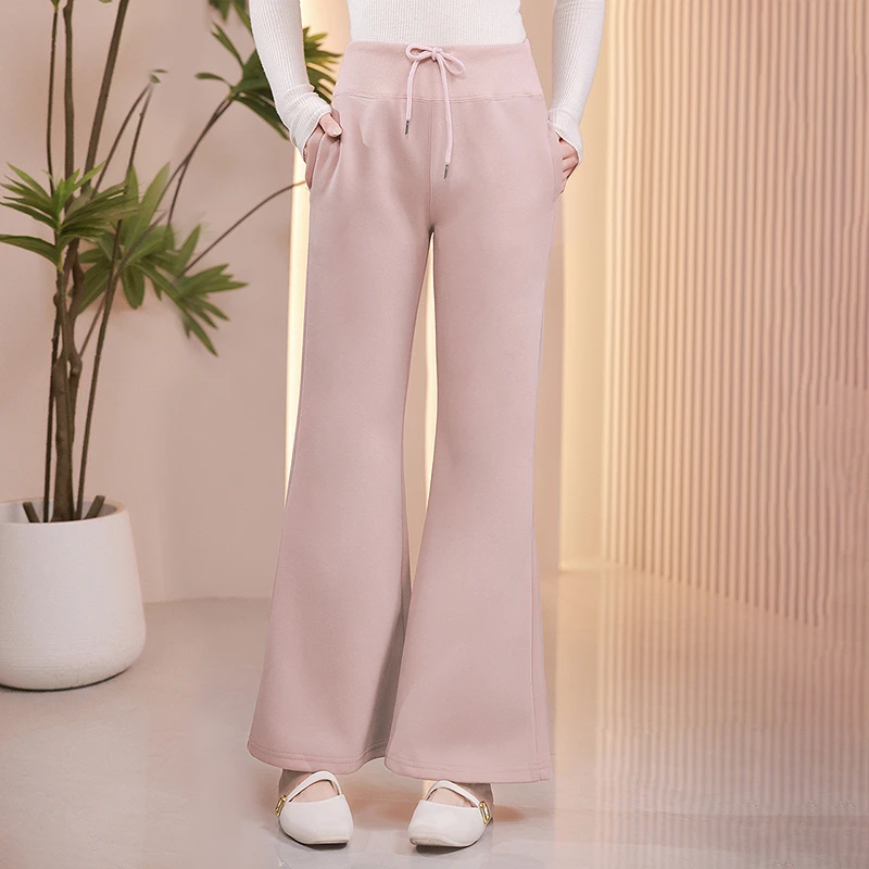 烟花烫粉色时尚高腰喇叭裤女新款修身显瘦百搭休闲裤子 纪叶