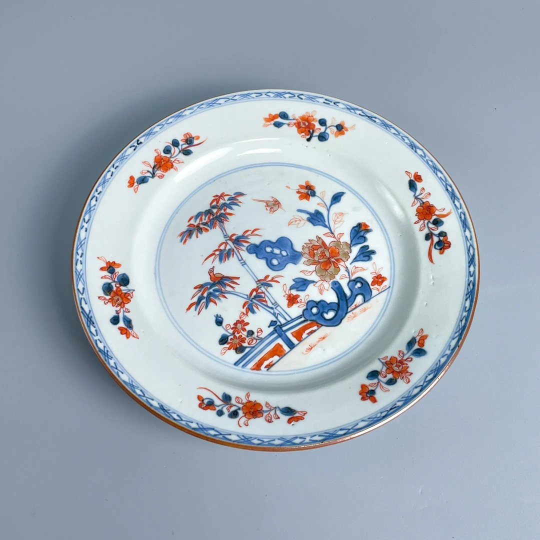 瓷器/古董清康熙青花矾红竹石牡丹纹盘2-M25CF003956文物/绣花张