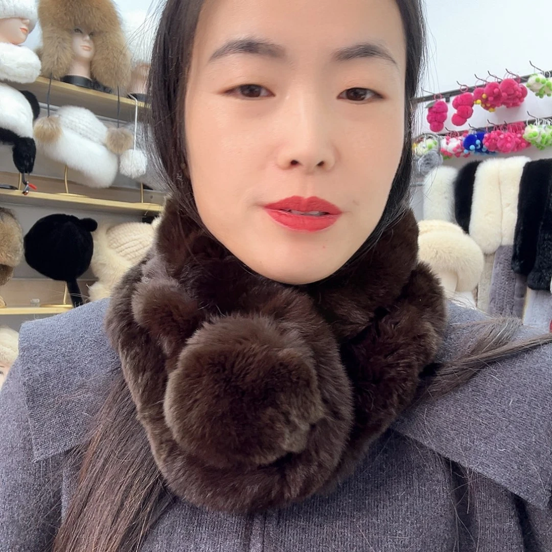 兔皮深咖啡獭兔毛瑕疵围巾